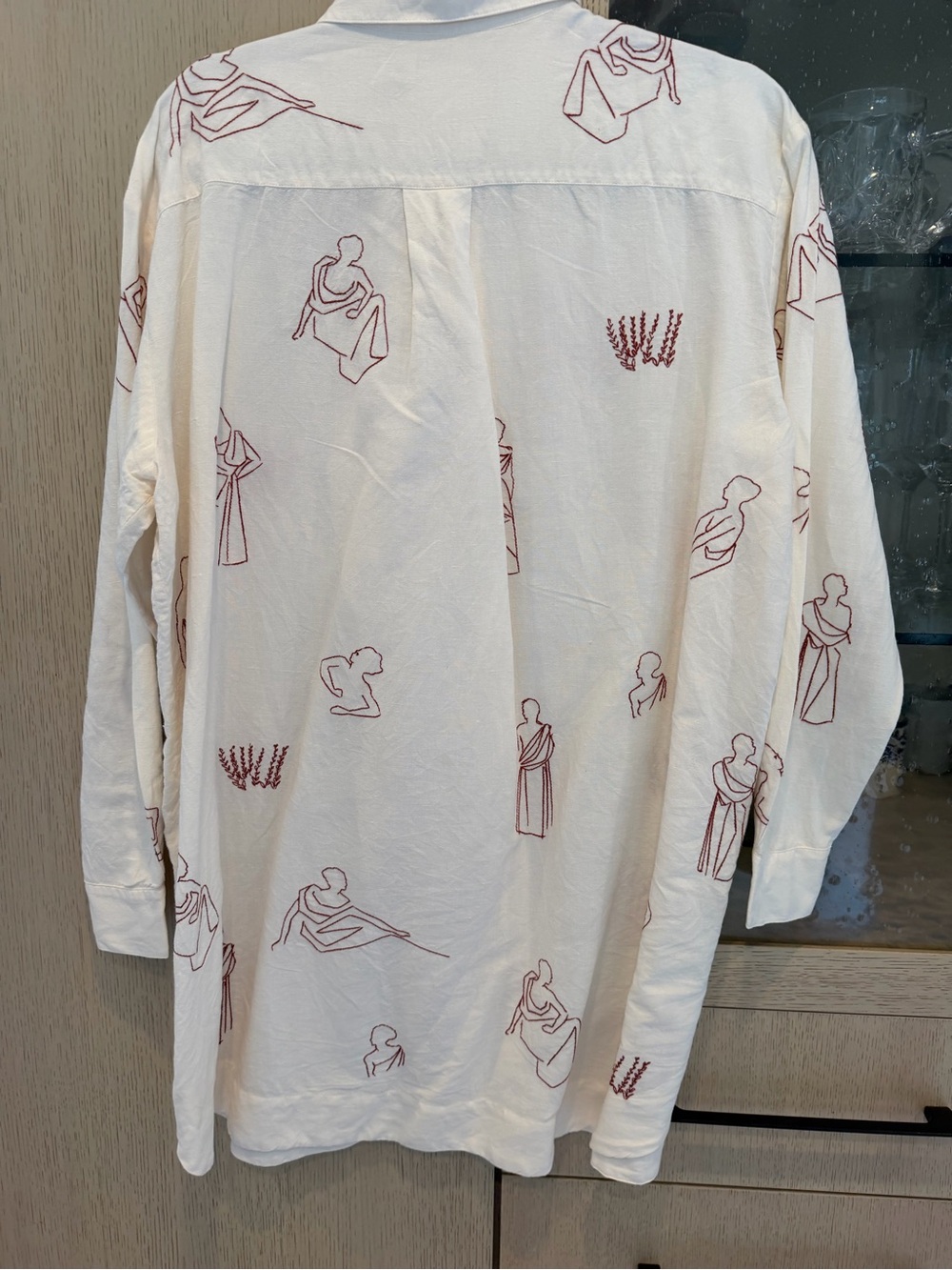 Sézane X Robert Ruspoli Cream Mini Shirt Dress with Rust Line Art - Picture 5 of 6